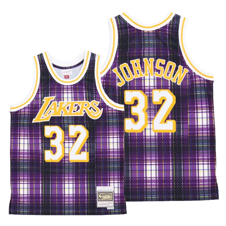 Men's Los Angeles Lakers Magic Johnson #32 NBA Private School Hardwood Classics Purple Basketball Jersey EOM8483UY